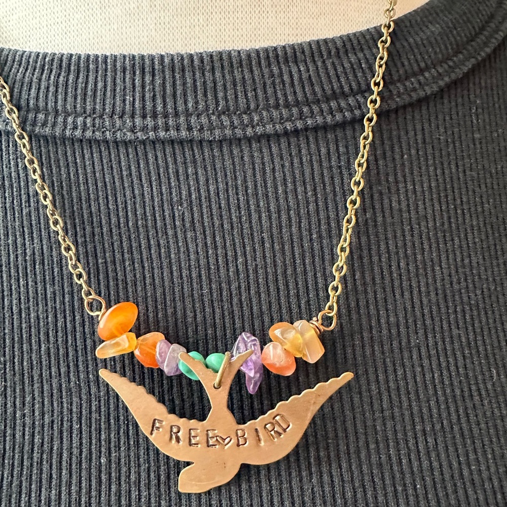 Handmade Crystal Beaded Free Bird Necklace • OOAK - Picture 2 of 8